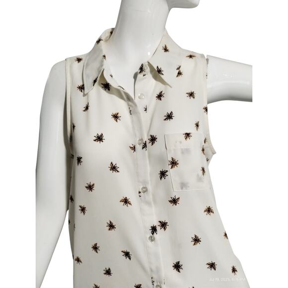 Label Rachel Roy Women's M Bumble Bee Button Down Sleeveless High Low Tunic Top - Picture 4 of 9